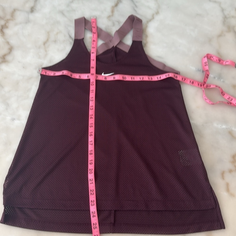 Nike Elstka Elastika Mesh Maroon Rose Logo Strap Relaxed Fit Tank Top XS S - Picture 2 of 14